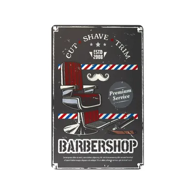 Produktbild von Dekorative Wandtafel im Barber-Stil B021 aus Aluminiumblech mit geprägten Beschriftungen
