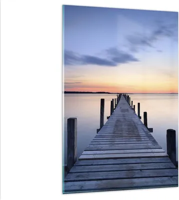 Produktbild von Bilder auf glas - Einteilig - Sonnenuntergang See Wasser Brücke - 80x120cm - Glasbilder - Wandbilder - Bilder - Wanddekoration aus Glas - Glas Bilder - Wandbild auf Glas - GPA80x120-2508