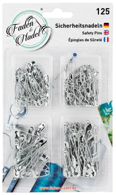 Sicherheitsnadeln 125er Set, silber, 4 Größen, 28–46 mm