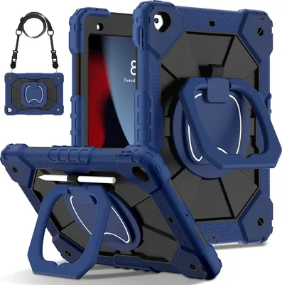 Obrázek produktu pro Pouzdro pro iPad 9th Gen/ 8th Gen/ 7th Gen, iPad 10,2" 2021/2020/2019, odolné přenosné ochranné pouzdro se stojánkem, ručním popruhem a ramenním popruhem Navy černé