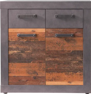 Image de Indy Commode 2 portes, 2 tiroirs, finition chêne gris, style vieux bois.