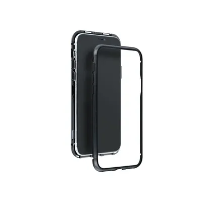 Productafbeelding van Apple iPhone 12 mini, metalen bumper, magnetische hoes, beschermende hoes, glazen hoes, telefoonhoesje, zwart