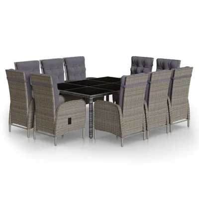 Produktbild von vidaXL 11-tlg. Garten-Essgruppe Poly Rattan Grau