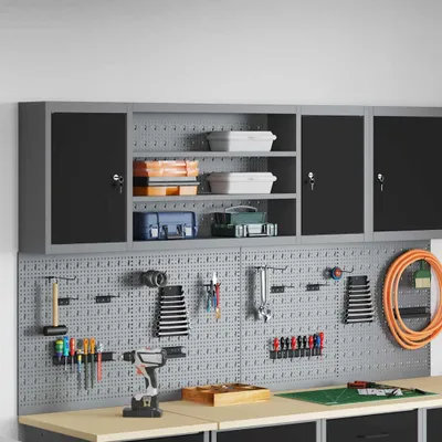 Produktbild von Möbel Werkzeugschrank mit Regal Schwarz und Grau 150 x 20 x 55 cm - Werkzeugschränke &41200