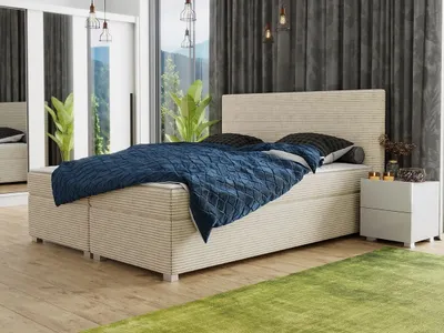 Obrázok produktu pre Americká manželská posteľ s vysokým čelom 140x200 PITEA - špinavá biela + topper ZDARMA