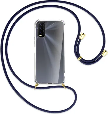 Produktbild von Handykette Backcover-Schutzhülle mit Band (Metall goldfarben) für vivo Y20s / Y11s - dunkelblau