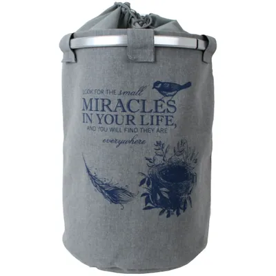 Produktbild von teprovo Wäschekorb Wäschesammler Wäschesack Schmutzwäsche Korb Leine Motiv Miracles 60 L Kleideraufbewahrung Leinenoptik mit Deckel Kordelzug grau