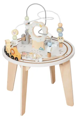 Zdjęcie produktu dla Drewniany stolik edukacyjny dla dzieci marki GINGER HOME, z labiryntem i koralikami, wymiary: 40 × 40 × 54 cm