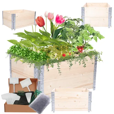Produktbild von MODO24 Hochbeet Holz, Pflanzrahmen, Kräuterbeet, Gemüsebeet, Massivholz Kiefer, Garten, 40x60x80 cm, Natur unbehandelt, ZP10