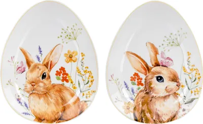 Produktbild von 2er Set Teller Ostern Steingut Osterteller Hase Deko-Teller Osterdeko Tischdeko
