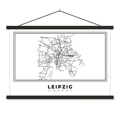 Produktbild von MuchoWow® Textilposter Stadtplan - Deutschland - Schwarz und weiß - Leipzig - Karte 120x80 cm mit schwarzem Rahmen - Wanddeko