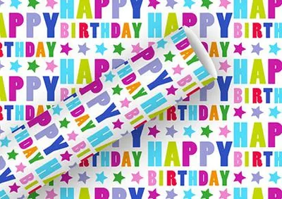 Produktbild von Geschenkpapier Happy Birthday bunte Sterne 1,5 m