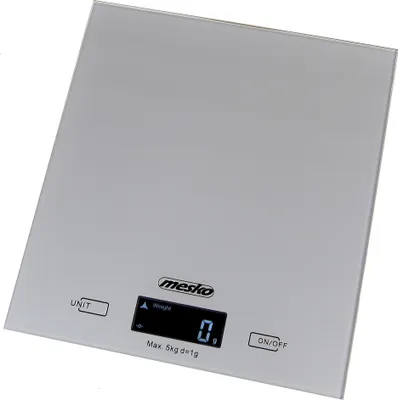 Immagine prodotto di Camry Mesko Home MS 3145, bilancia da cucina elettronica, 5 kg, 1 g, grigio, vetro, piano di lavoro