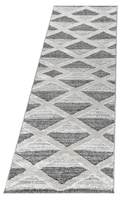 Image de Tapis de couloir pour salon, gris, dimensions 80x250 cm, motif géométrique