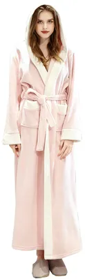 Produktbild von Bademantel mit Kapuze Lang Damen Super Flauschig Fleece Saunamantel Hausmantel S