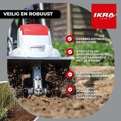 Image de Cultivateur électrique - Moteur 800W - Permet de travailler le sol jusqu'à une profondeur de 20 cm et une largeur de 30 cm, idéal pour le jardin