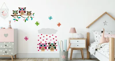 Produktbild von Muralo Wandsticker Bunte Eulen mit Schmetterlingen 50 x 100 cm Wandtattoo Wanddeko Aufkleber Set Kinderzimmer XXL