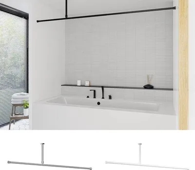 Produktbild von Famanu Duschvorhangstange Schwarz - Teleskopstange für Badezimmer - Extra lange Deckenhalterung - 250-400 cm