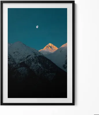Produktbild von Sonnenuntergang in den Bergen– Wandbild mit Rahmen – Gerahmtes Bild  – Wanddekoration – 70x100 cm –  Schwarz Rahmen