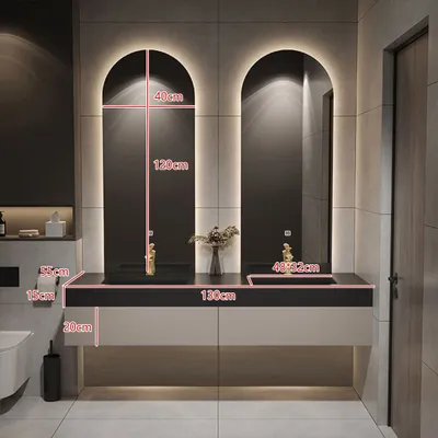 Produktbild von 360Home Massivholz Badezimmerschrank Badezimmer Waschbecken mit Schränk Doppelbecken DoppelLED-spiegel 130*55cm