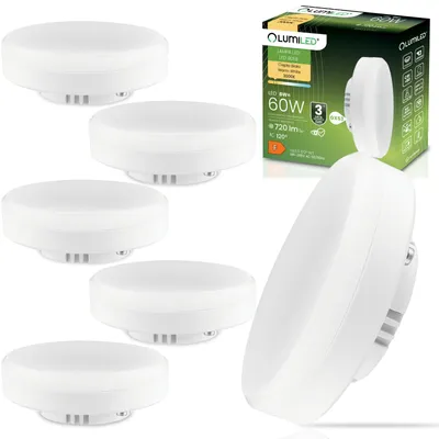 Obrázek produktu pro Sada 6 LED žárovek LUMILED, patice GX53, 8W, náhrada za 60W, 720 lm, 3000K (teplá bílá), úhel svícení 120°, balení 6 kusů