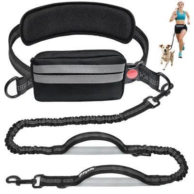 Produktbild von Freihändige Joggingleine für Hunde mit Hüftgurt, Bungee-Leine, abnehmbare Tasche, bis 50 kg, Schwarz