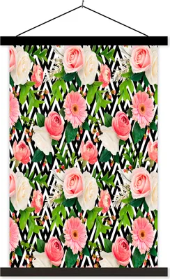 Produktbild von MuchoWow® Textilposter Blumen - Rosen - Rosa 60x90 cm mit schwarzem Rahmen - Poster Wohnzimmer