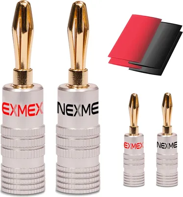 Produktbild von Bananenstecker NEXMEX 4x High End Stecker mit Schrumpfschlauch 24K vergoldet