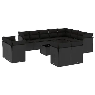 Immagine prodotto di Set Divani da Giardino 13pz con Cuscini Nero in Polyrattan
