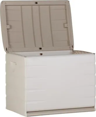 Image de Coffre de Rangement Extérieur, 190 L, Résine, 60x53x61 cm, Beige et Taupe, Cadenassable, avec Roulettes