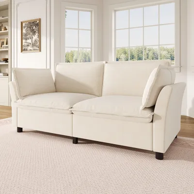 Produktbild von okwish Zweisitzer-Sofa mit Armlehnen und weicher Sitzpolsterung,Wohnzimmersofa Chenille-Stoff, für kleine Wohnungen,Beige
