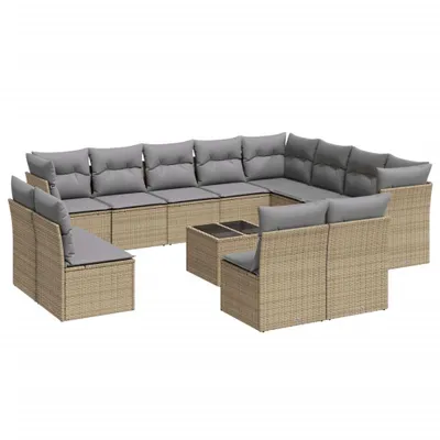 Produktbild von 13-tlg. Garten-Sofagarnitur mit Kissen Beige Poly Rattan