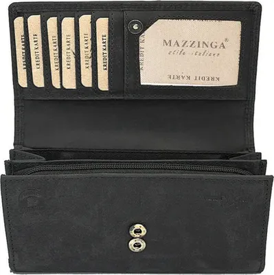 Produktbild von Damen Leder Geldbörse Geldbeutel Luxus Büffelleder  24x Kreditkarten Fächer Schwarz Neu
