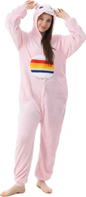 Produktbild von Katara 1744 -  Glücksbärchi Regenbogen Hurrabärchi rosa S (145-155cm), Jumpsuit, Onesie, Karneval, Overall, Party, Karnevals-Kostüm, Verkleidung zum Fasching, Schlafanzug, Hausanzug, Jogginganzug, Cosplay, Tierkostüm für Erwachsene