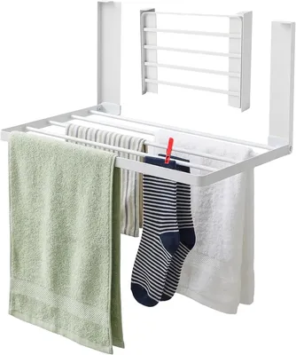 Obrázok produktu pre Magnetická polička na prádlo – Skladacia – Bez vŕtania – Rozmery: 25 x 40,5 x 25 cm – Kov – Biela