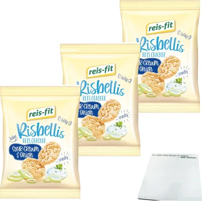 Produktbild von Reis-Fit Risbellis Reis Cracker Sour-Cream & Onion 3er Pack (3x40g Packung) + usy Block