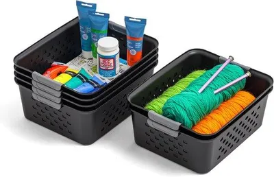 Produktbild von Famanu Aufbewahrungskörbe Kunststoff Schwarz - Set von 6 mittelgroßen Körben zur Organisation