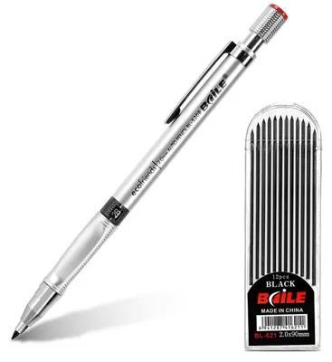 Obrázok produktu pre Sada mechanických ceruziek, 2 mm, HB, 12 kusov, strieborná, kovová, určené na kreslenie a do kancelárie
