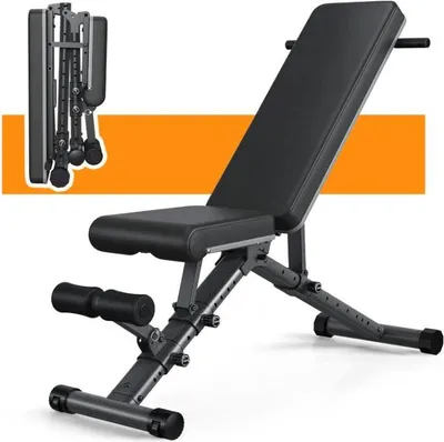 Produktbild von Hantelbank Verstellbar Klappbar – Trainingsbank mit 800 LB Belastbarkeit, stabile Flachbank & Schrägbank, Fitnessbank für Zuhause & Studio