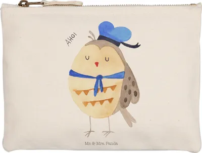 Produktbild von Mr. & Mrs. Panda kosmetiktäschchen Eule Matrose Größe M - Weiß - Geschenk, Etui, Hochzeitstag, beauty tasche, Freundin, Federmappe, Waschbeutel, Seefahrer, pencil case