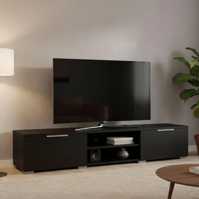 Image de Ammiro - Meuble TV, 173x40x33h cm Noir, 2 Tiroirs