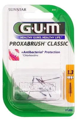 Produktbild von Set 8x Interdentalbürsten, GUM, ProxaBrush, für die Tiefenreinigung, chlorhexidinbehandelt, 1,3mm
