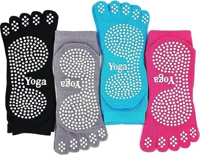 Produktbild von Yogasocken Rutschfeste Sportsocken mit Gummisohlen, Damen Zehensocken für Pilates Yoga Tanz Gym Kampfsport, 4 Paare