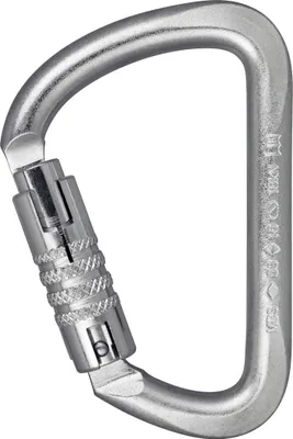 D STEEL Stahlkarabiner von Aliens; silber; mit Schraubsicherung; für Klettern geeignet.