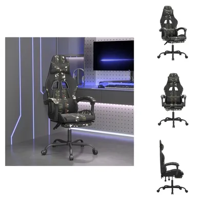 Image de vidaXL Chaise de jeu avec repose-pieds pivotant noir camouflage similicuir - Fauteuil de jeu