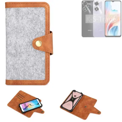 Produktbild von K-S-Trade Handyhülle kompatibel mit Oppo A2m Schutzhülle Filz-Hülle Kunst-Leder hellgrau braun (1x)