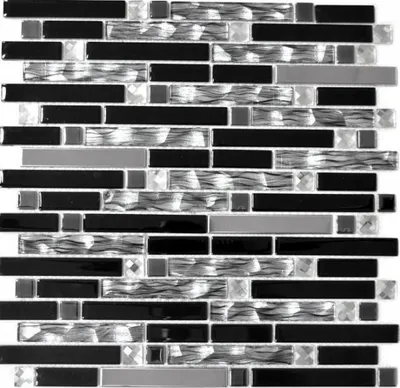 Produktbild von Mosani MOS67-GV478, Mosaik, Glas, Schwarz, Indoor, Rechteck, 298 mm