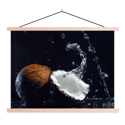 Produktbild von MuchoWow® Textilposter Kokosnuss - Stillleben - Wasser - Schwarz - Frucht 60x45 cm mit holzfarbenen Rahmen - Bild