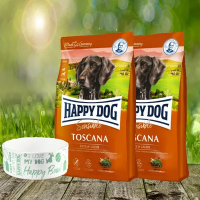 Produktbild von Happy Dog Sensible Toscana 2 x 12,5 kg + Happy Dog Futternapf geschenkt