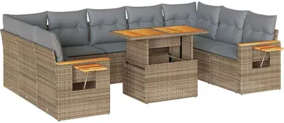 Imagen del producto de vidaXL Juego de 10 piezas de sofá de jardín con cojines, color beige, fabricado en ratán sintético y con patas de acacia